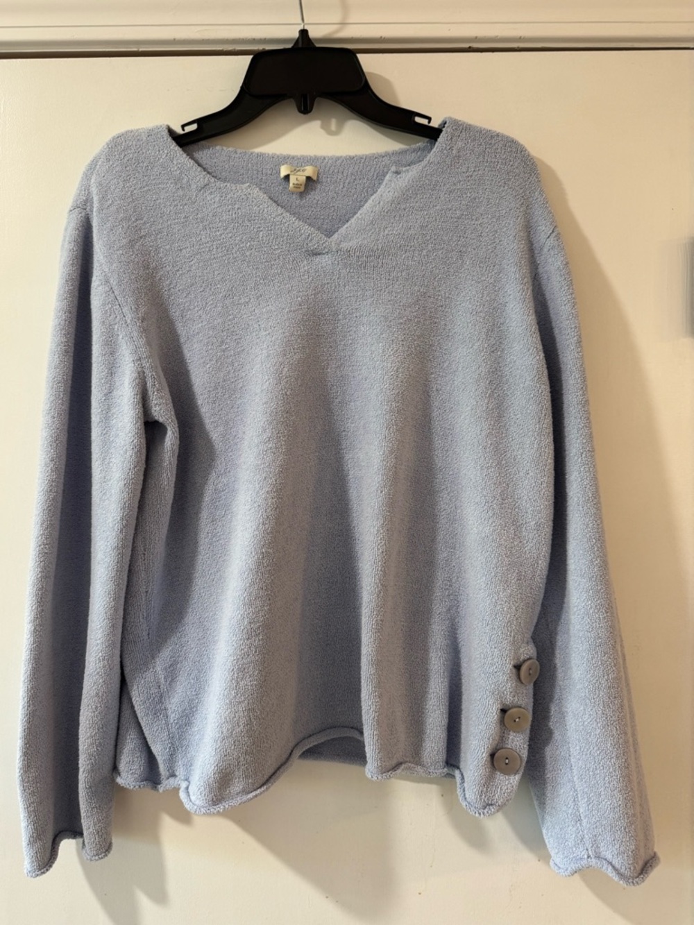 J Jill Cozy Light Blue Women’s V-Neck Sweater with Side Buttons Large